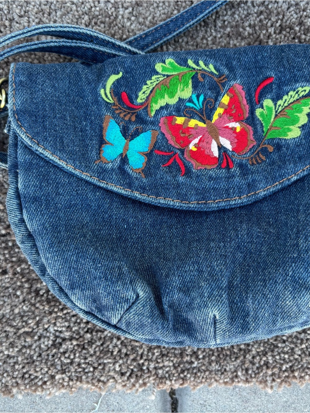 Patricia Nash Denim Crossbody Bag with Embroidered Butterfly Detail - Blue